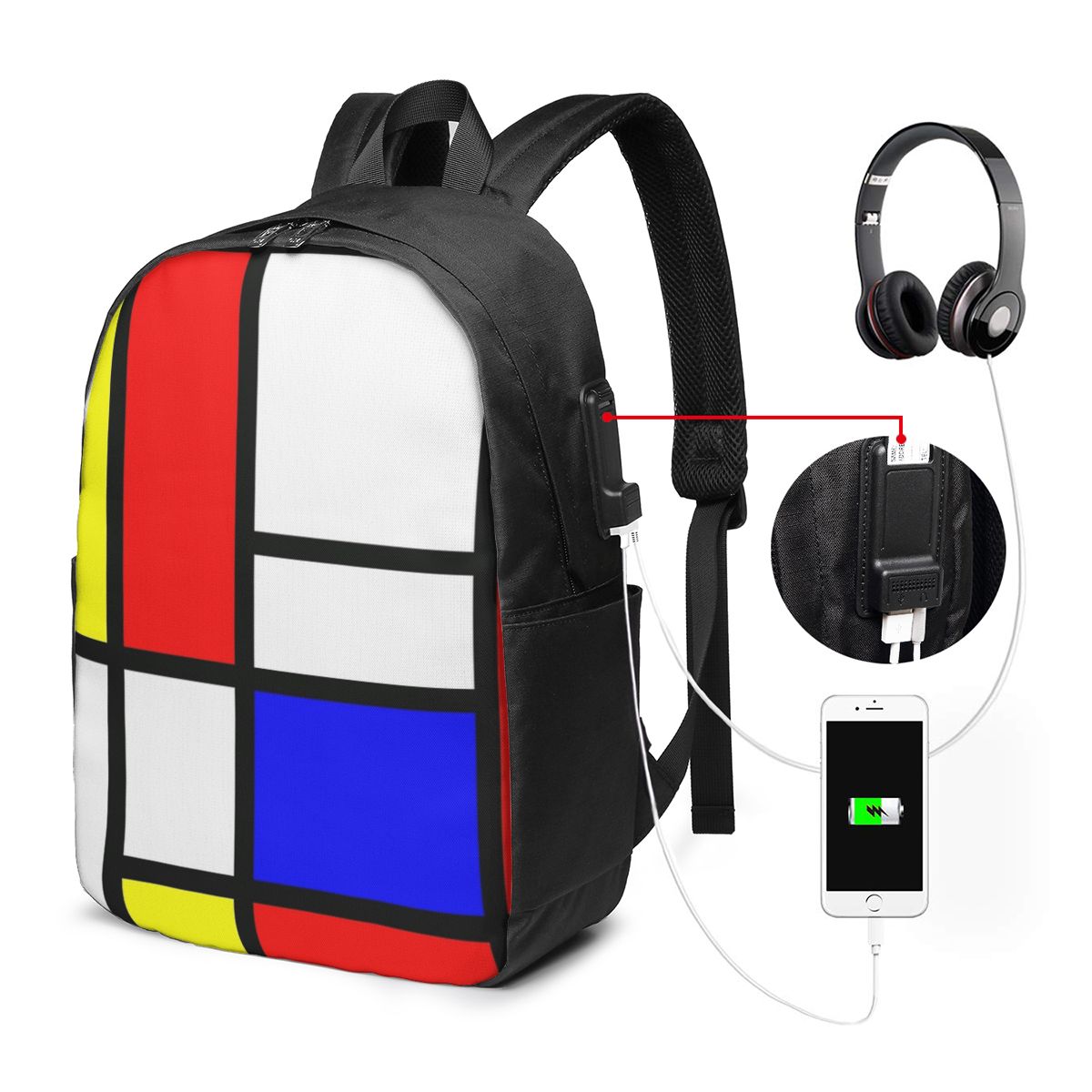 Backpacks - Piet Mondrian Composition Backpack Travel Notebook