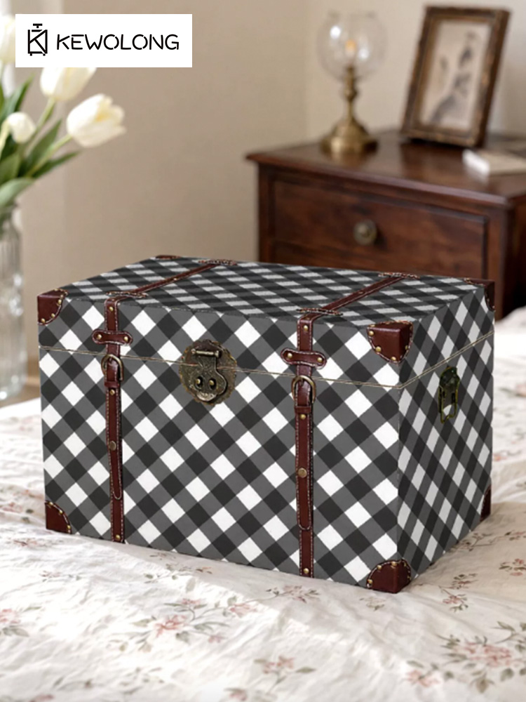 Vintage Plaid Print Wooden Sto - Retro Vintage Trunk Suitcase ulasan dan harga
